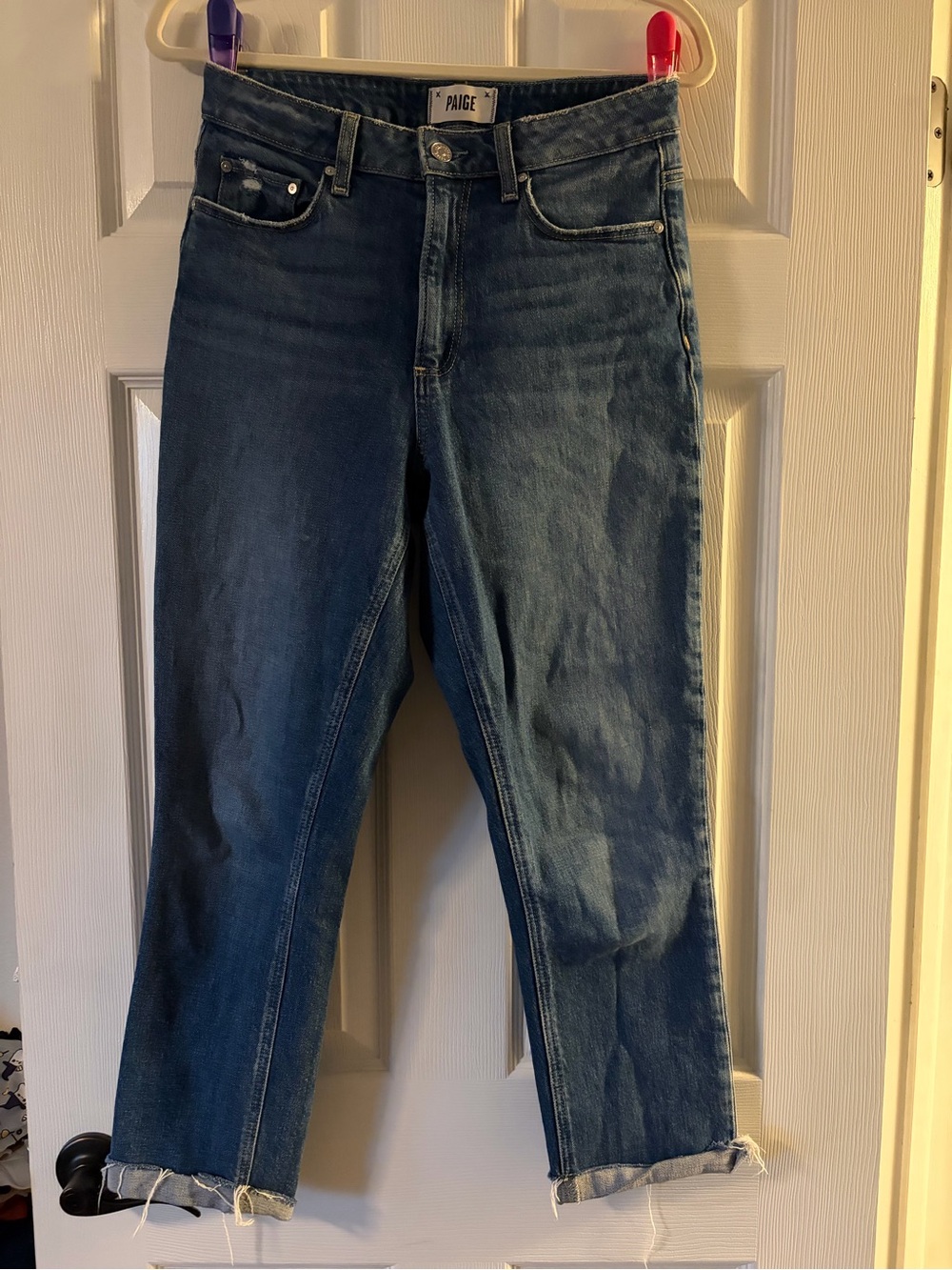 PAIGE Blue Wide-Leg Jeans with Raw Hem